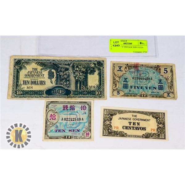 10)  LOT OF 4 VINTAGE WW II ERA JAPANESE