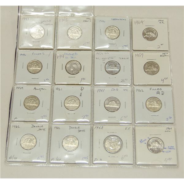 x16 CANADA 5c MISC. VARIETY ERROR COINS ETC.