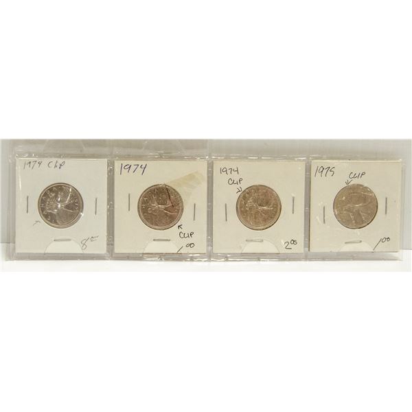 x4 CANADA CLIP ERROR 25 CENTS COINS