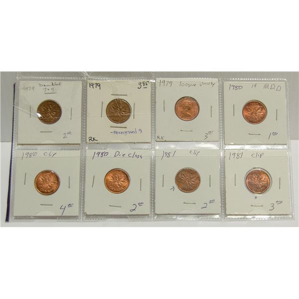 x8 CANADA 1 CENT VARIETY ERROR COINS ETC.