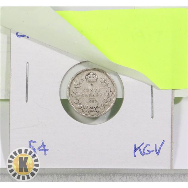 1917 CANADIAN SILVER 5 CENT PIECE - KING GEORGE V