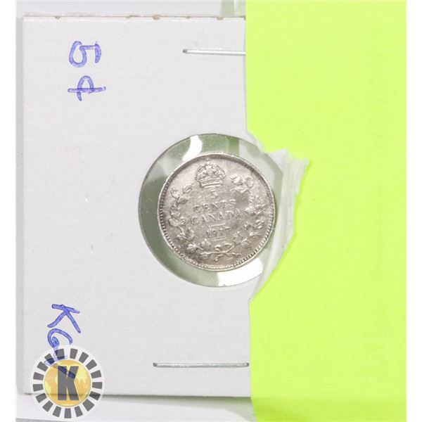 1917 CANADIAN SILVER 5 CENT PIECE - KING GEORGE V