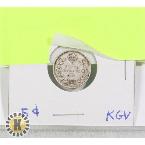 1917 CANADIAN SILVER 5 CENT PIECE - KING GEORGE V