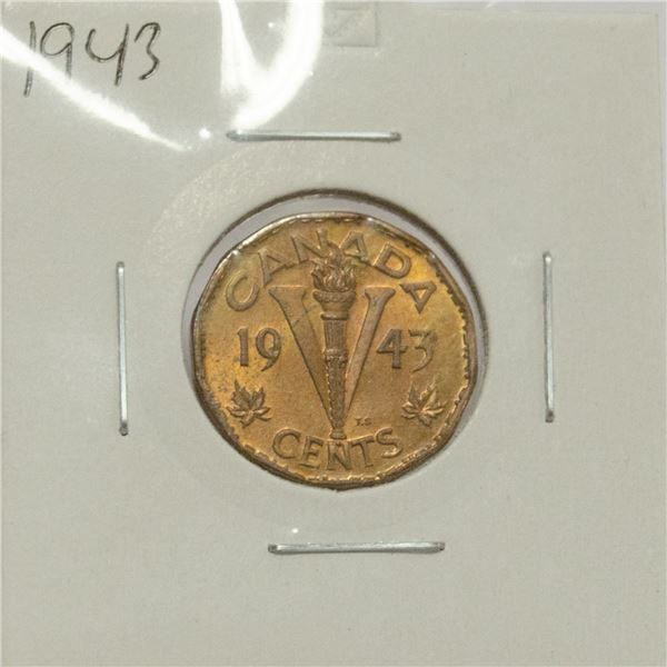 1943 WWII CANADA VICTORY 5 CENTS COIN BU