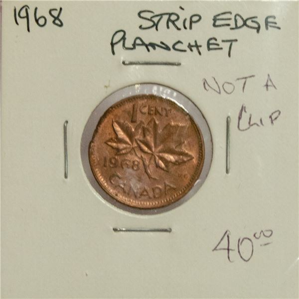1968 CANADA 1c STRIP EDGE PLANCHET FLAW ERROR