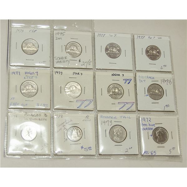 x12 CANADA 10c & 5c MISC. VARIETY ERROR COINS