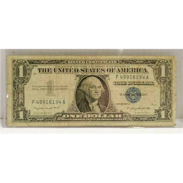 1957A USA SILVER CERTIFICATE $1 DOLLAR NOTE CIRC.