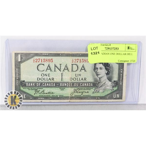 1954 CANADIAN ONE DOLLAR BILL