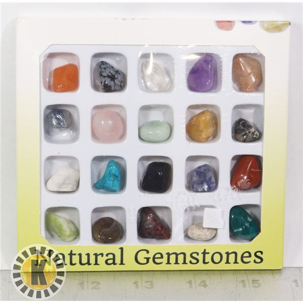 8)  LOT OF 20 NATURAL GEMSTONES AND LEGEND