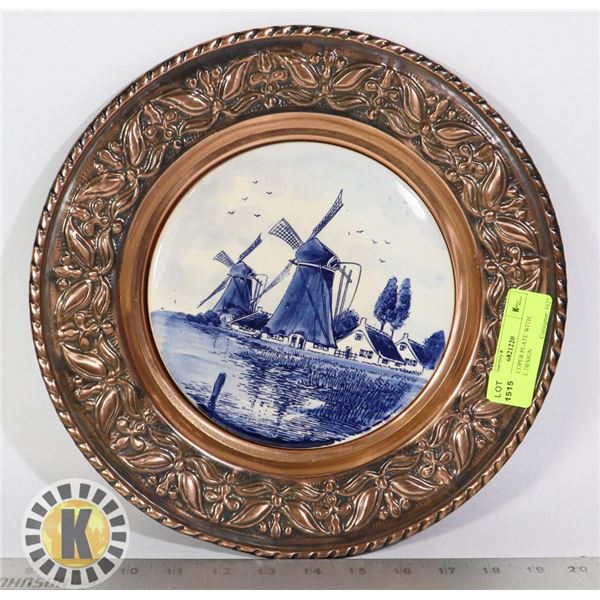 VINTAGE COPPER PLATE WITH WINDMILL DESIGN