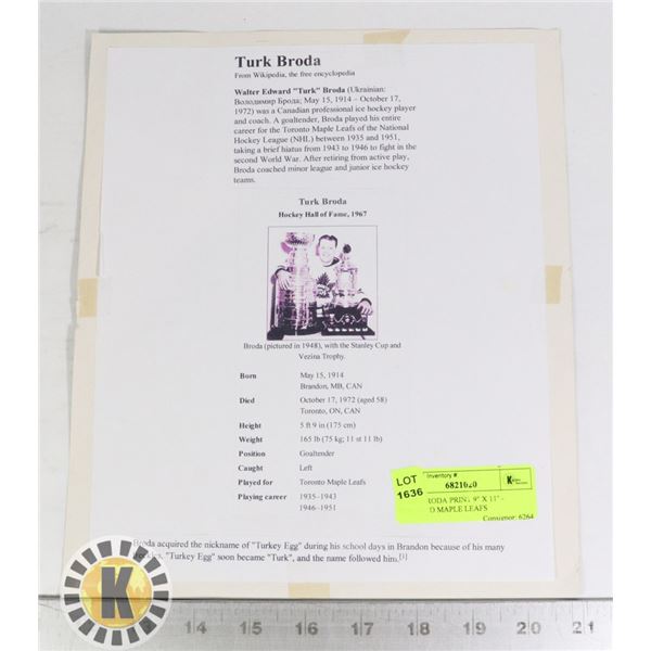 TURK BRODA PRINT 9" X 11" - TORONTO MAPLE LEAFS