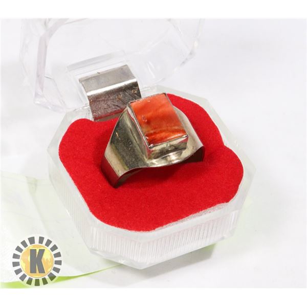 MENS 950 STERLING SILVER RIN WITH RED STONE