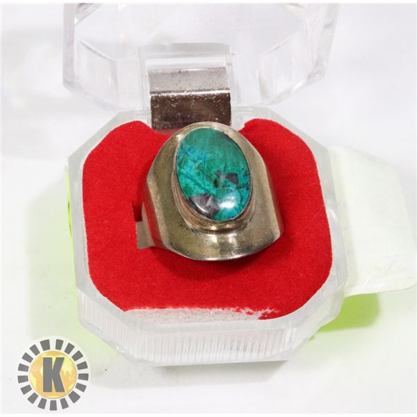 MENS 950 STERLING SILVER RING WITH TURQUOISE
