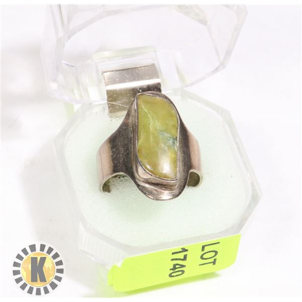 MENS 950 STERLING RING WITH GREEN STONE
