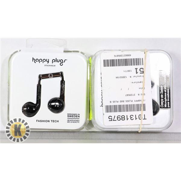 2 PACK OF HAPPY PLUGS HEAD PHONES WIRED