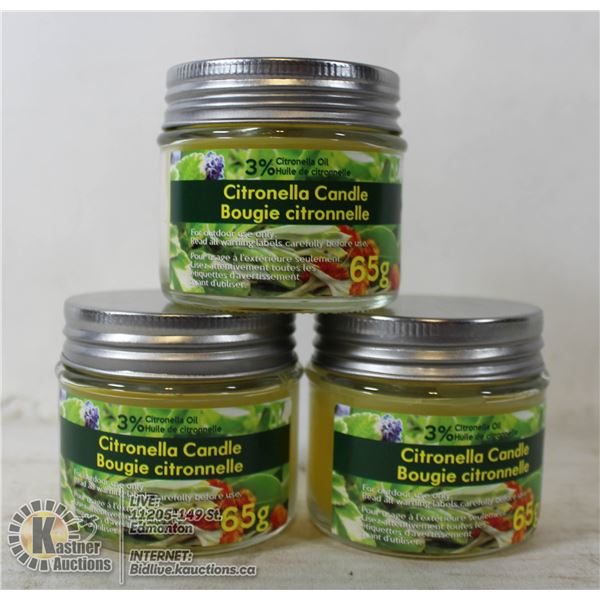 LOT OF 3 X 65G CITRONELLA CANDLES