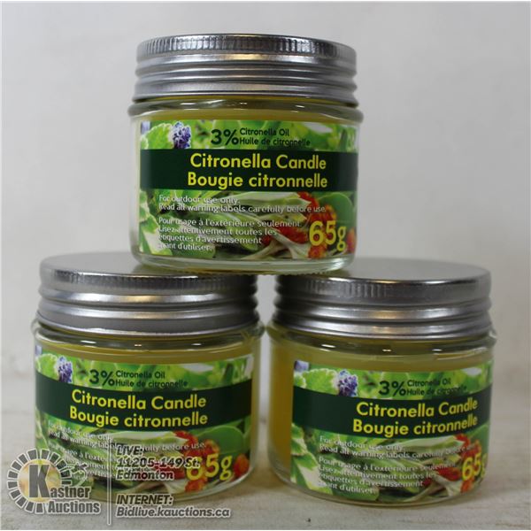 LOT OF 3 X 65G CITRONELLA CANDLES