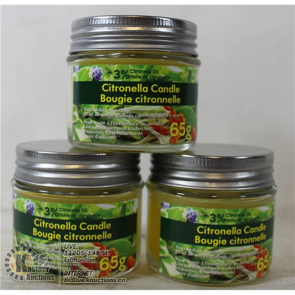 LOT OF 3 X 65G CITRONELLA CANDLES