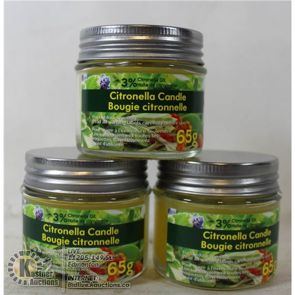 LOT OF 3 X 65G CITRONELLA CANDLES