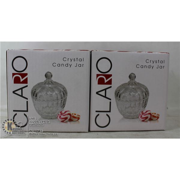 LOT OF 2 NEW CLARO CRYSTAL CANDY JARS