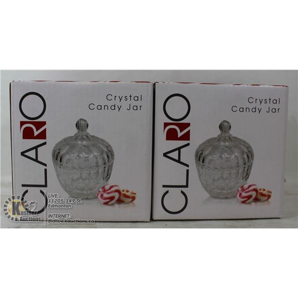 LOT OF 2 NEW CLARO CRYSTAL CANDY JARS