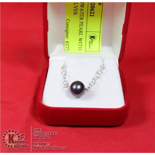 A BLACK FRESHWATER PEARL WITH A LINKED 925 SILVER