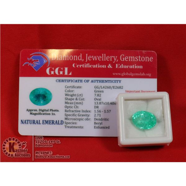 GREEN EMERALD 7.82 CARATS OVAL SHAPED WITH