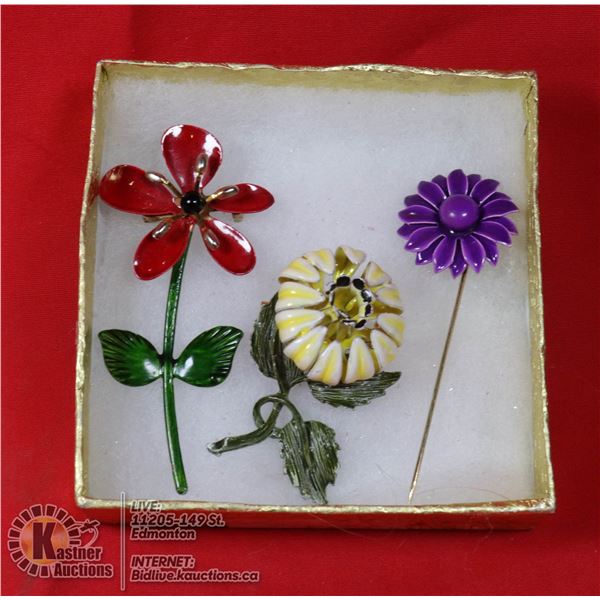 2 ENAMEL BROOCHES 1 PIN FROM 1930 ? 1970