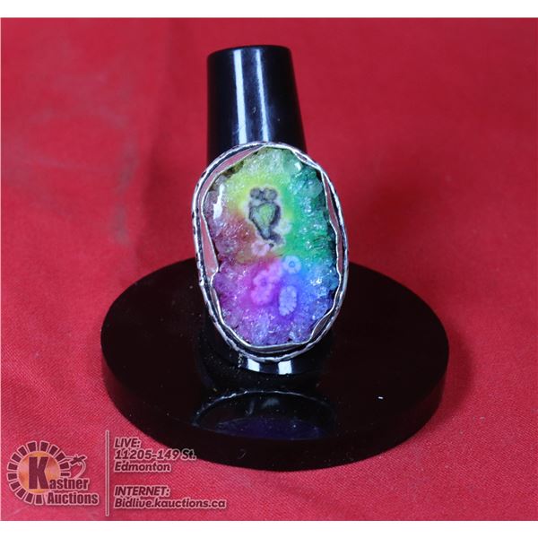 #53-NATURAL RAINBOW SOLAR QUARTZ RING SIZE 7