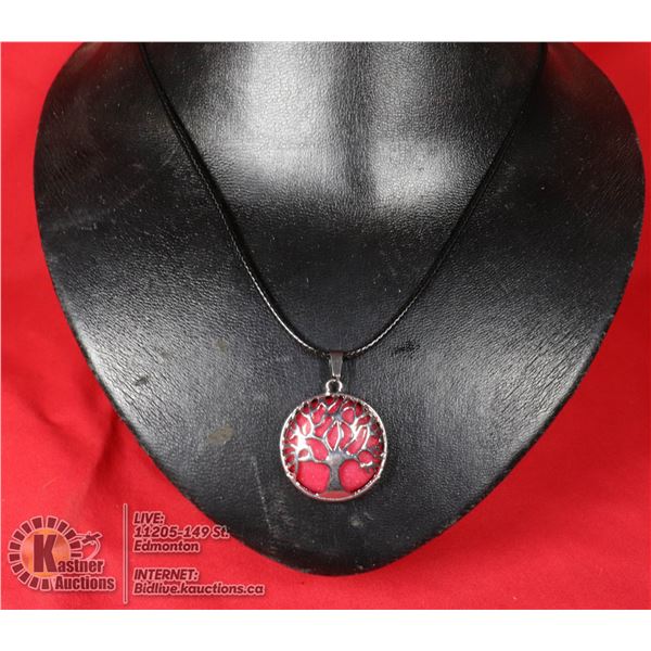 PINK ORANGE STONE IN TREE OF LIFE SHEATH NECKLACE