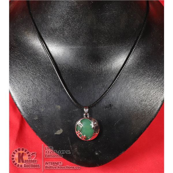 JADE STONE WRAPPED IN MOON & STARS NECKLACE