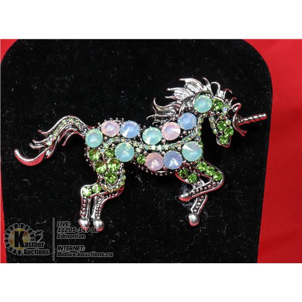 UNICORN RHINESTONE BROOCH
