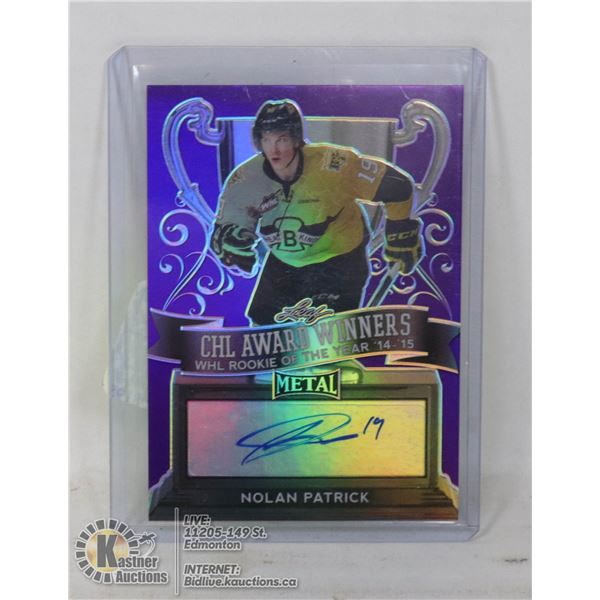 NOLAN PATRICK WHL ROOKIE OF THE YEAR AUTOGRAPH