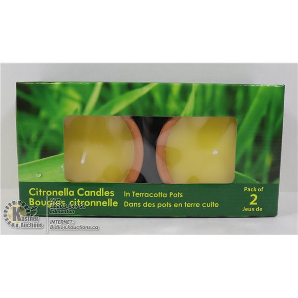 LOT OF 2 CITRONELLA CANDLES IN TERRACOTTA  POTS