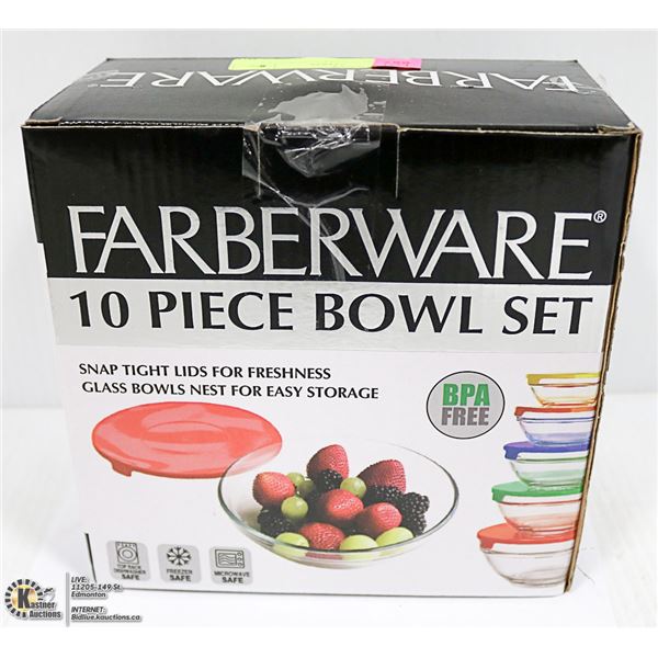 NEW 10PC GLASS FARBERWARE BOWL SET