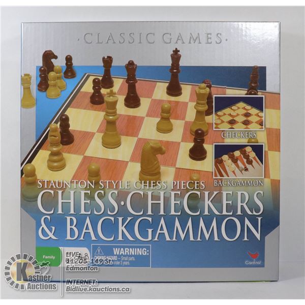 3-1 GAME SET INCLUDES CHESS, CHECKERS &