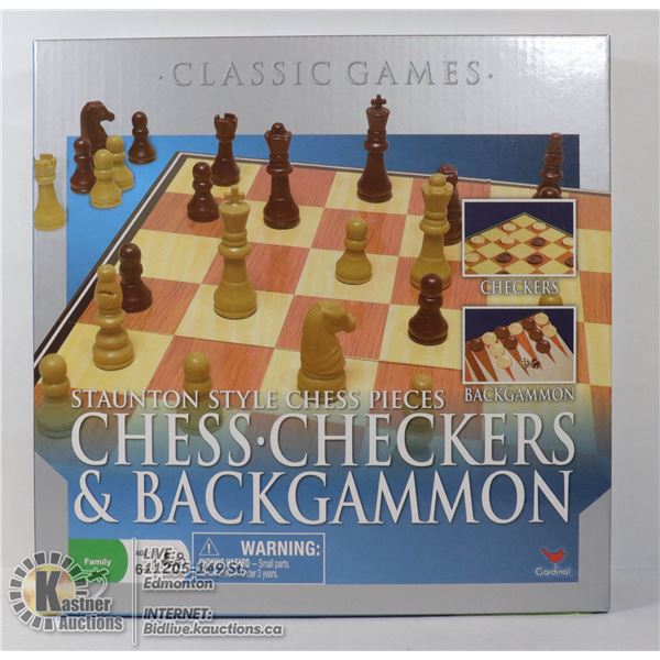 3-1 GAME SET INCLUDES CHESS, CHECKERS &