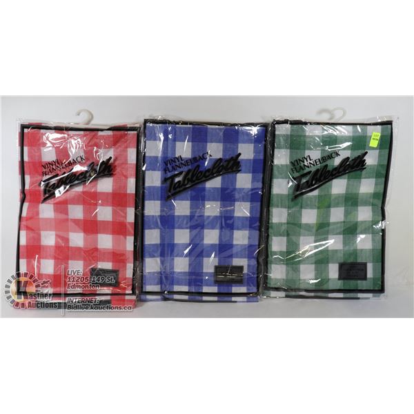LOT OF 3 VINYL FLANNELBACK TABLECLOTHS