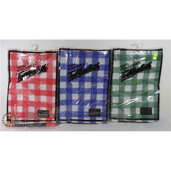 LOT OF 3 VINYL FLANNELBACK TABLECLOTHS