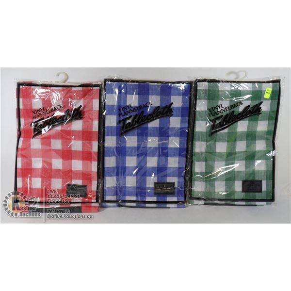 LOT OF 3 VINYL FLANNELBACK TABLECLOTHS