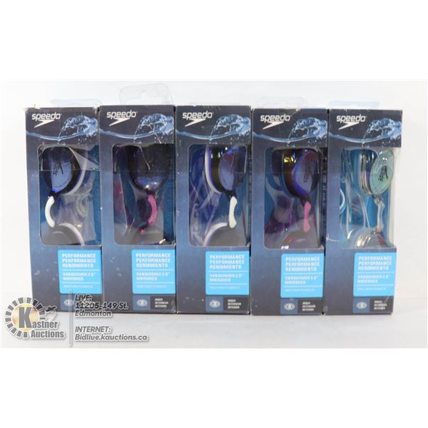 LOT OF 5 SPEEDO SWIM GOGGLES - VARIOUS COLORS