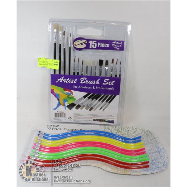 NEW ART LOT W/ 15PC BRUSH SET & 10PK OF OVER-SIZED