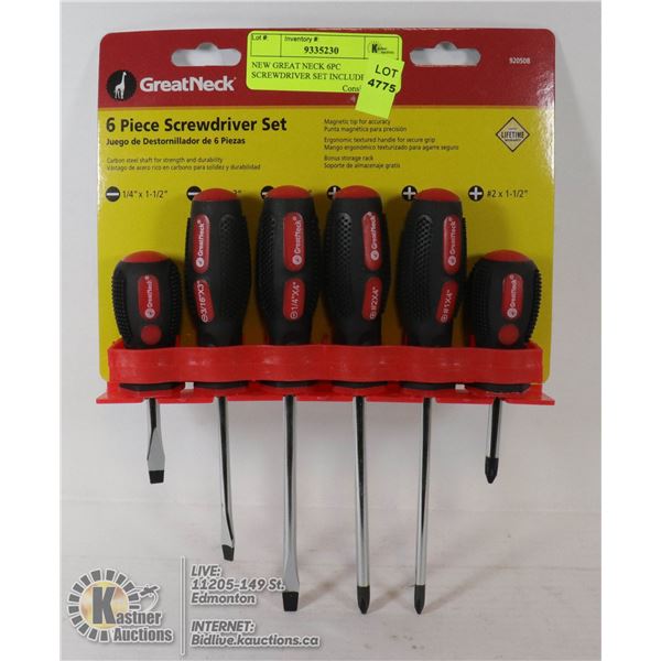 NEW GREAT NECK 6PC SCREWDRIVER SET INCLUDES STUBBY