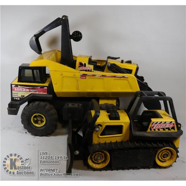 x3 TONKA METAL DUMPTRUCK AND TRACKERS, WORKING