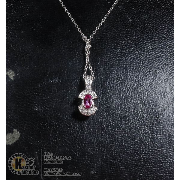 #136-PINK SAPPHIRE PENDANT & NECKLACE 18"