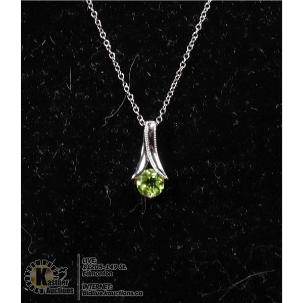 #119-GREEN PERIDOT PENDANT & NECKLACE 18"