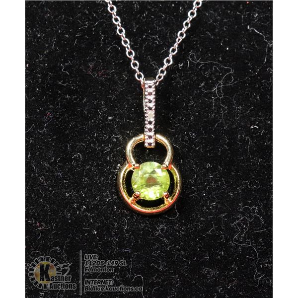 #106-GREEN PERIDOT PENDANT & NECKLACE 18"