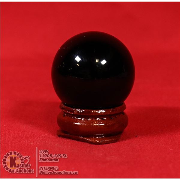 #277-NATURAL BLACK OBSIDIAN SPHERE BALL + STAND