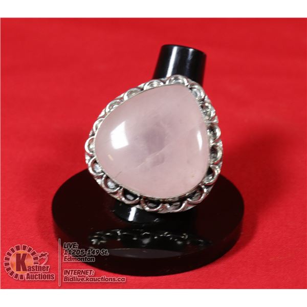 #44-NATURAL PINK ROSE QUARTZ RING SIZE 6.75