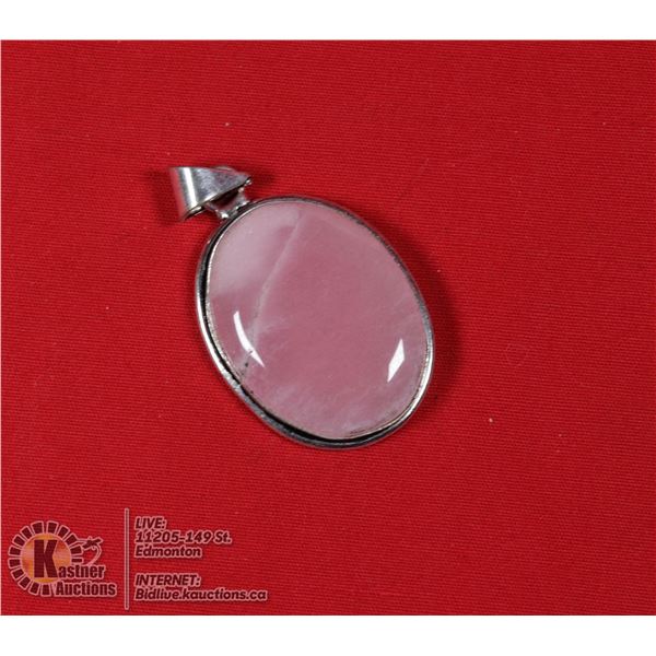 #60-NATURAL PINK ROSE QUARTZ PENDANT